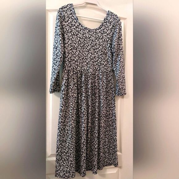 OLD NAVY Midi Dress Stretch Black White Floral Size Medium - Picture 2 of 5